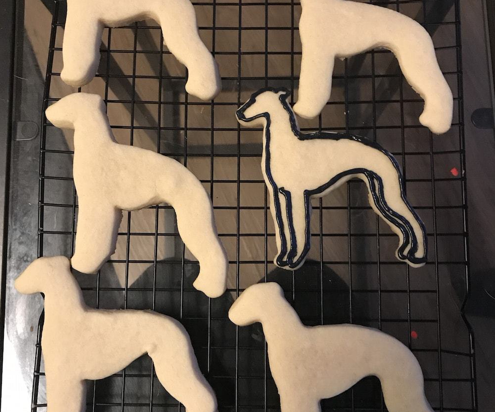 Outlining the whippet shape with icing